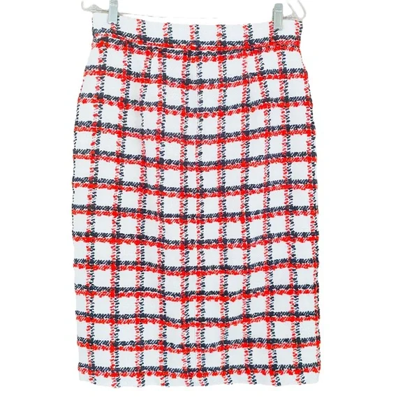 Ann Taylor Red & Black Plaid Tweed Button Down Front Knee Length Skirt Size 6 - Picture 3 of 8